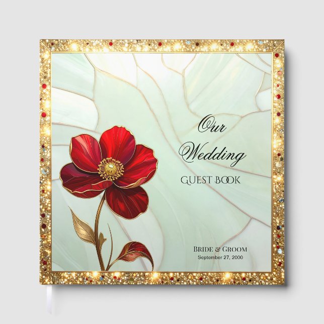 Stained Glass Red Flower Guest Book (Front)