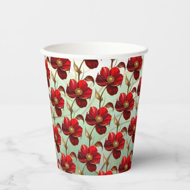 Stained Glass Red Flower Paper Cups (Front)
