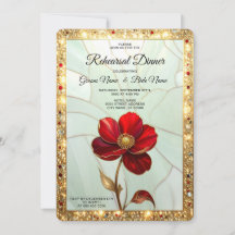 Stained Glass Red Flower Rehearsal Dinner