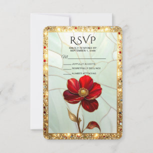 Stained Glass Red Flower RSVP Card