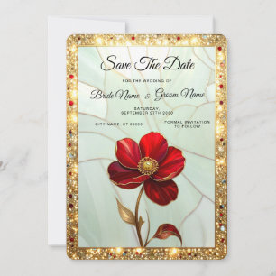 Stained Glass Red Flower Save the Date
