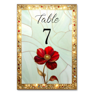 Stained Glass Red Flower Table Number