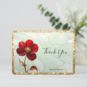 Stained Glass Red Flower Thank You Card