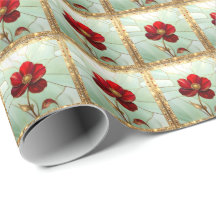 Stained Glass Red Flower Wrapping Paper