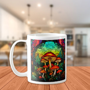 Stained Glass Red Mushrooms Toadstool Fantasy Coffee Mug