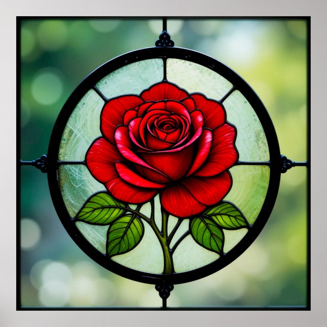 Stained glass red rose poster (Front)