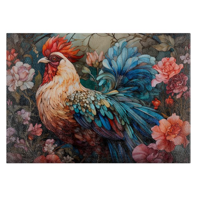 Stained Glass Rooster Cutting Board (Front)