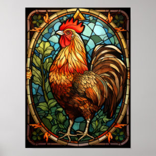 Stained Glass Rooster Oval Farmhouse Kitchen Decor