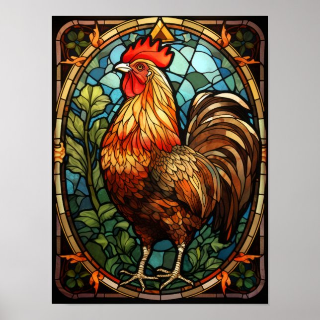 Stained Glass Rooster Oval Farmhouse Kitchen Decor (Front)
