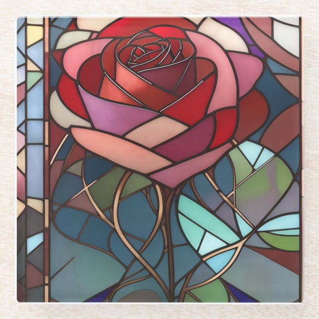 Stained Glass Rose Coaster (Front)