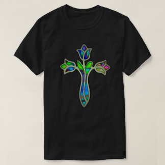 Stained Glass Rose Cross T-Shirt