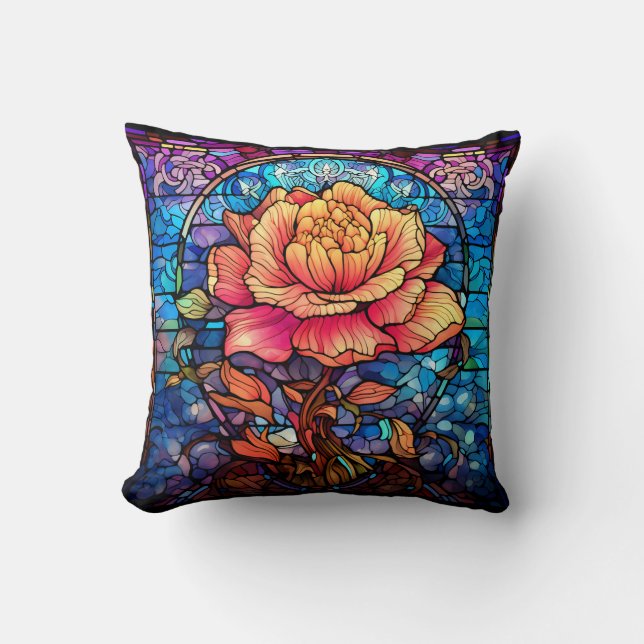 Stained Glass Rose Cushion (Front)