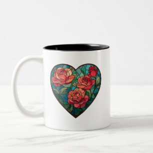 Stained Glass Rose Heart Two-Tone Coffee Mug
