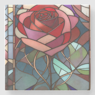 Stained Glass Rose Stone Coaster