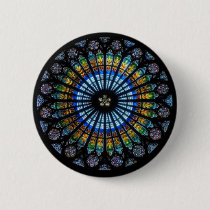 Stained glass rose window in France's Strasbourg 6 Cm Round Badge