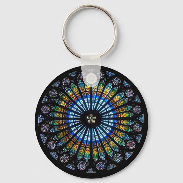 Stained glass rose window in France's Strasbourg Key Ring (Front)