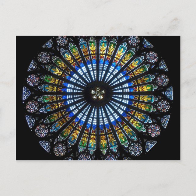 Stained glass rose window in France's Strasbourg Postcard (Front)