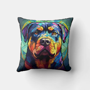 Stained Glass Rottweiler Cushion