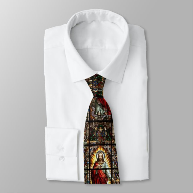 Stained Glass Sacred Heart of Jesus Catholic Tie (Tied)