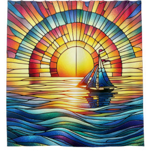 Stained Glass Sailboat Shower Curtain