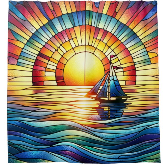 Stained Glass Sailboat Shower Curtain (Front)