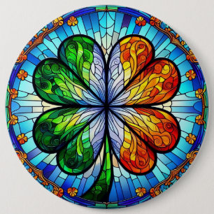 Stained Glass Saint Patrick's Day Irish Clover 6 Cm Round Badge