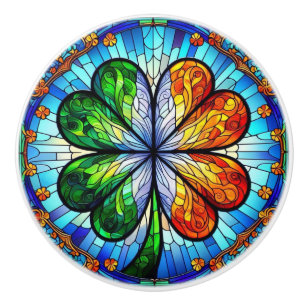 Stained Glass Saint Patrick's Day Irish Clover Ceramic Knob