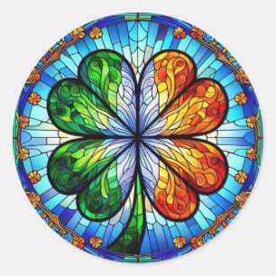 Stained Glass Saint Patrick's Day Irish Clover Classic Round Sticker