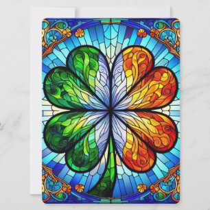 Stained Glass Saint Patrick's Day Irish Clover Holiday Card