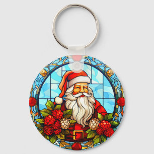 Stained Glass Santa Christmas Ornament-67672 Key Ring