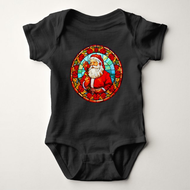 Stained Glass Santa Christmas Ornament-67680 Baby Bodysuit (Front)