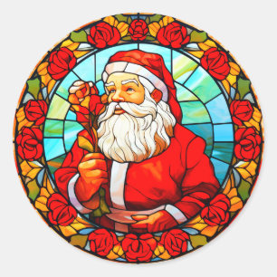 Stained Glass Santa Christmas Ornament-67680 Classic Round Sticker