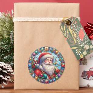 Stained Glass Santa Claus Classic Round Sticker