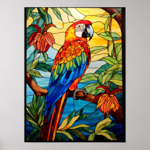 Stained Glass Scarlet Macaw Tropical Parrot Art Poster