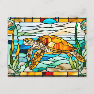 Stained Glass Sea Turtle Swimming in the Ocean  Postcard