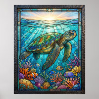 Stained Glass Sea Turtle Wall Art