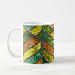 Stained glass seamless texture with leaf pattern,  coffee mug