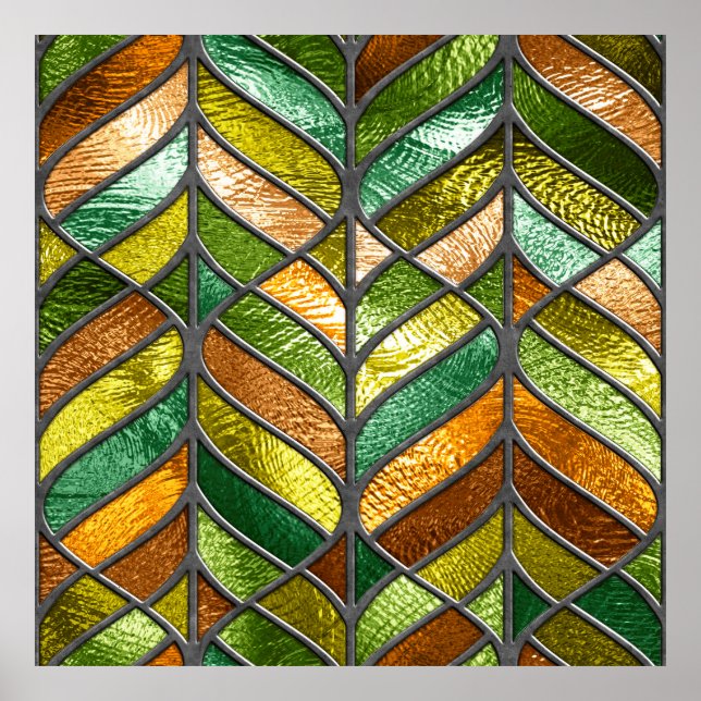 Stained glass seamless texture with leaf pattern,  poster (Front)