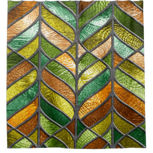 Stained glass seamless texture with leaf pattern,  shower curtain