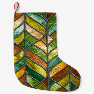 Stained glass seamless texture with leaf pattern, small christmas stocking