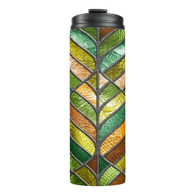 Stained glass seamless texture with leaf pattern,  thermal tumbler (Front)