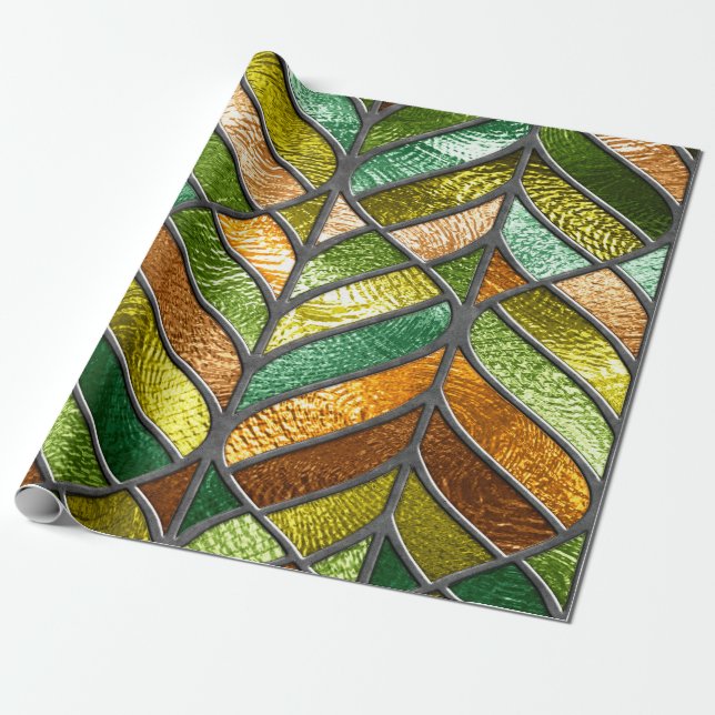 Stained glass seamless texture with leaf pattern,  wrapping paper (Unrolled)