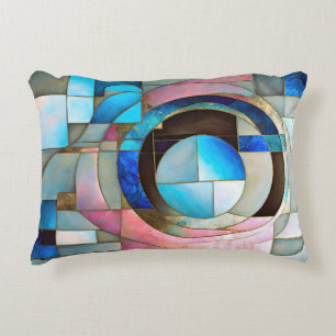 “Stained Glass Serenade” Colourful Abstract Art Decorative Cushion
