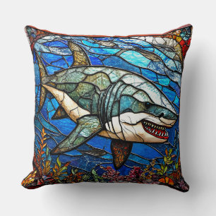Stained glass shark cushion