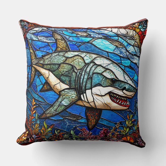 Stained glass shark cushion (Front)