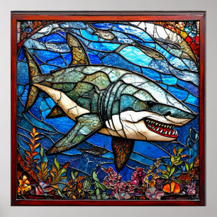 Stained glass shark poster