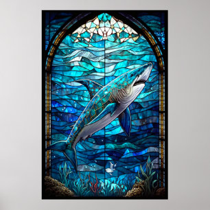 Stained Glass Shark Poster