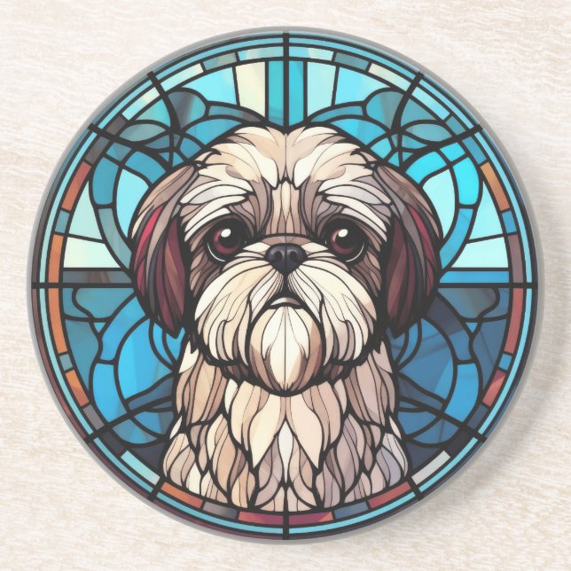 Stained Glass Shih Tzu Adorable Dog Lovers  Coaster (Front)