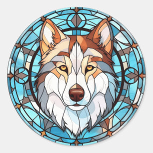Stained Glass Siberian Husky Dog Classic Round Sticker