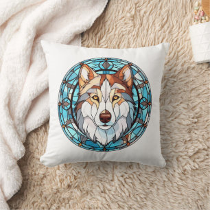 Stained Glass Siberian Husky Dog Cushion